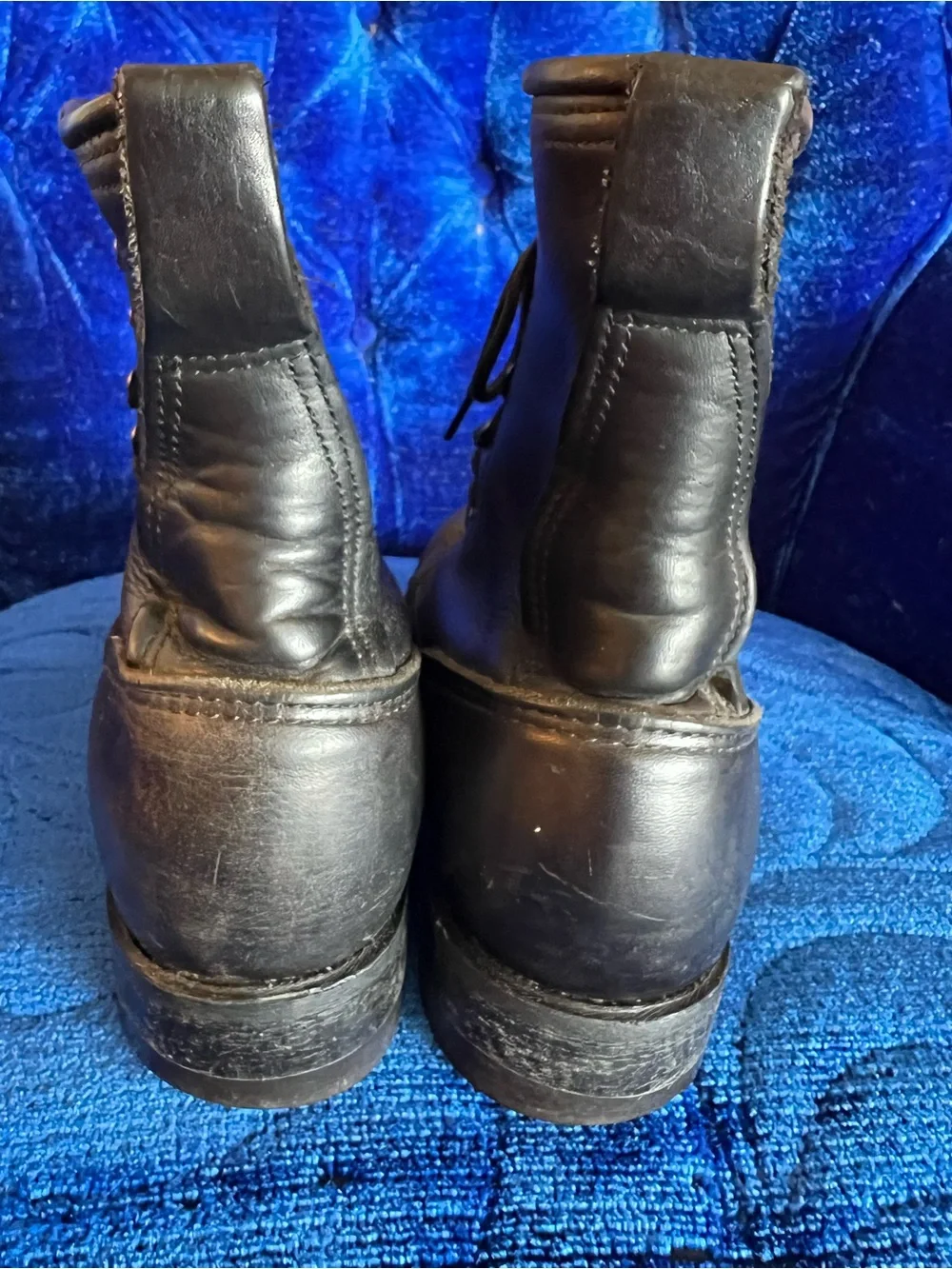 Vintage DD Tuff Black pebble Leather Lace-Up Men's Boots w/ Fringe Accent Sz 8.5